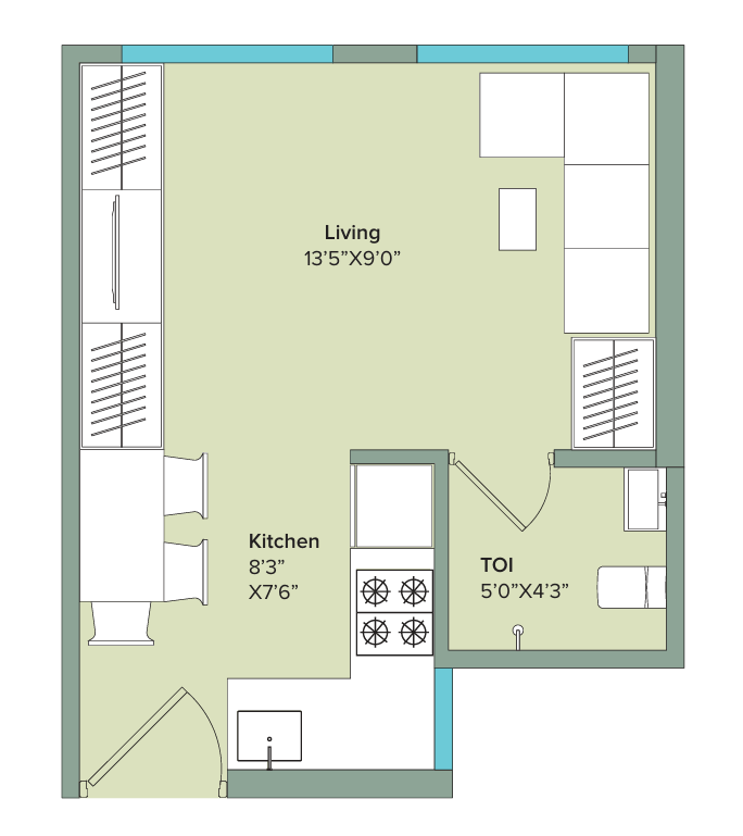 1 RK T4 floor plan