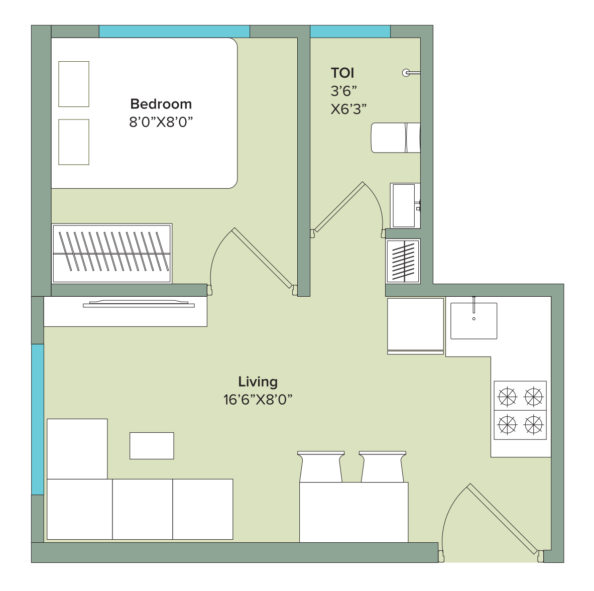 1 BHK T1 floor plan
