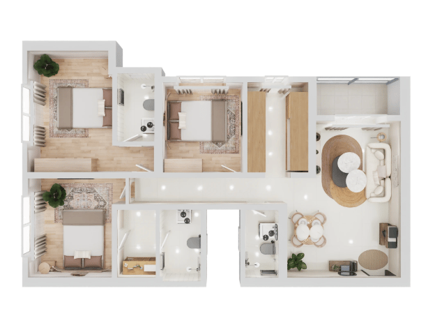 Carpet Area = 883 Sq.Ft.
