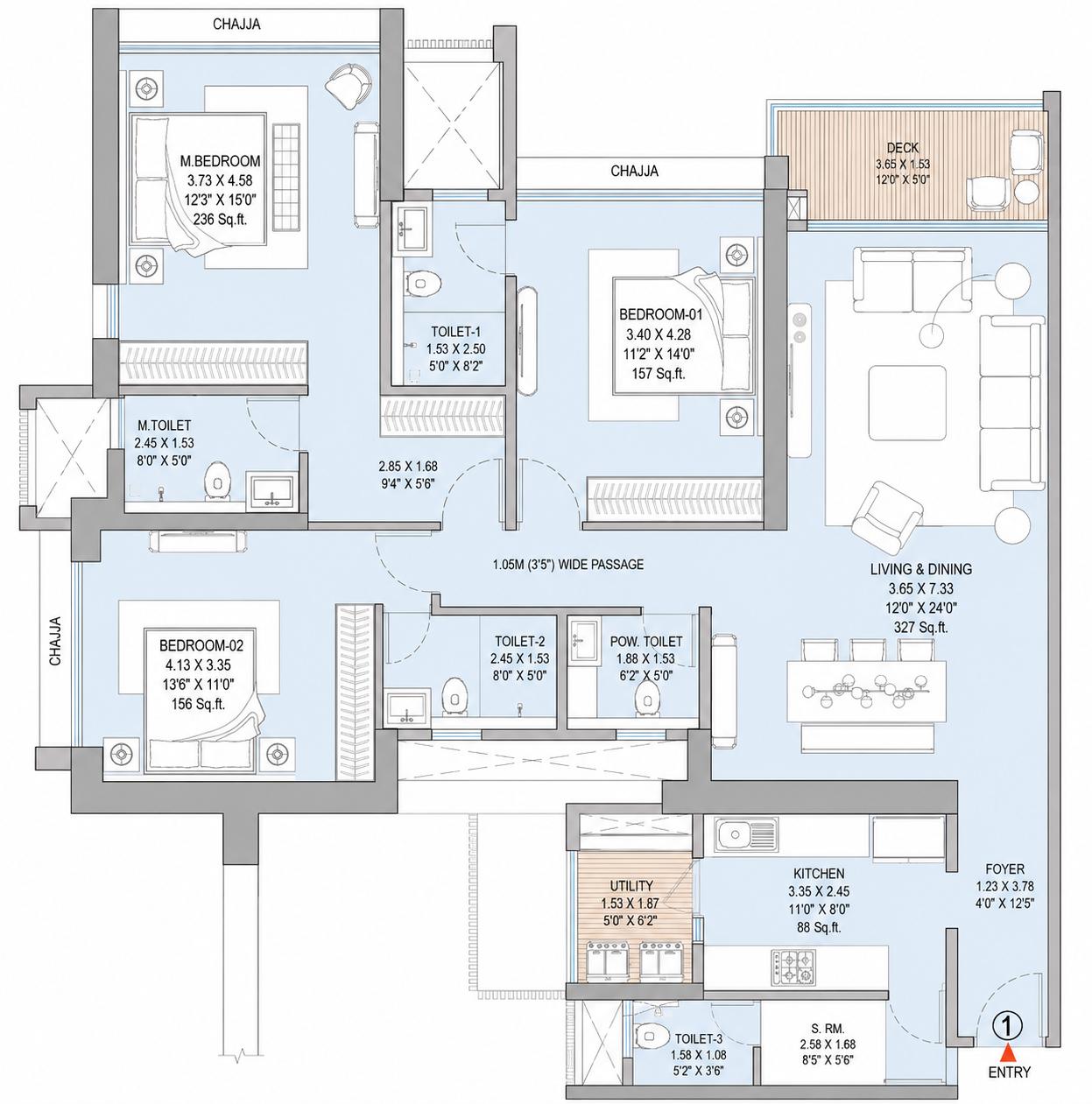 3 BHK Type 3 floor plan
