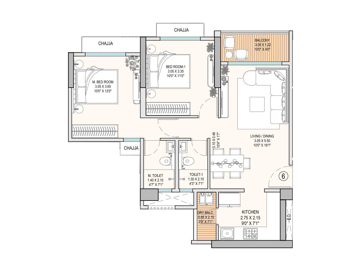 2BHK Type2 floor plan