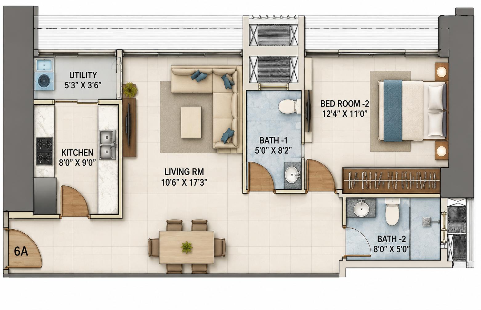 1BHK floor plan