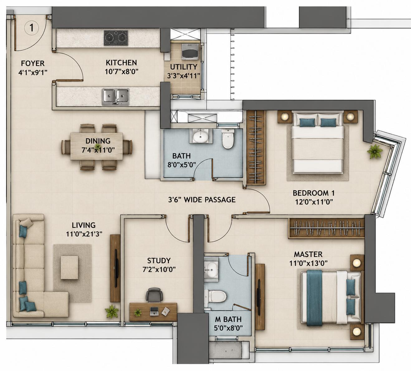 2BHK floor plan