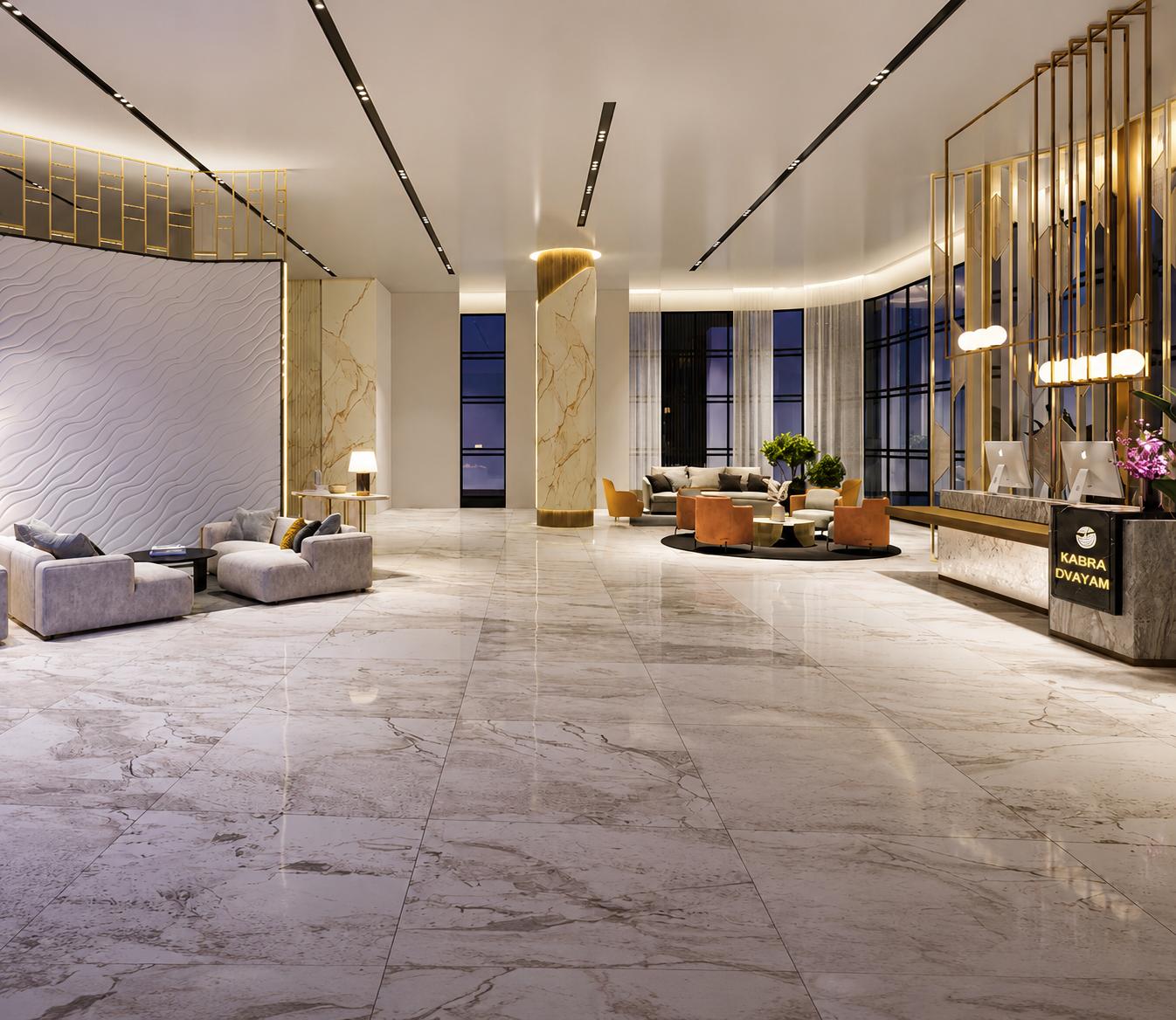Grand entrance lobby at Kabra Dvayam, Worli