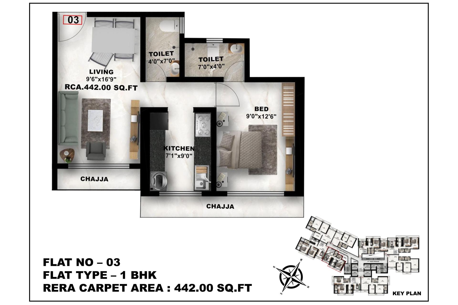 1 BHK Type1 floor plan