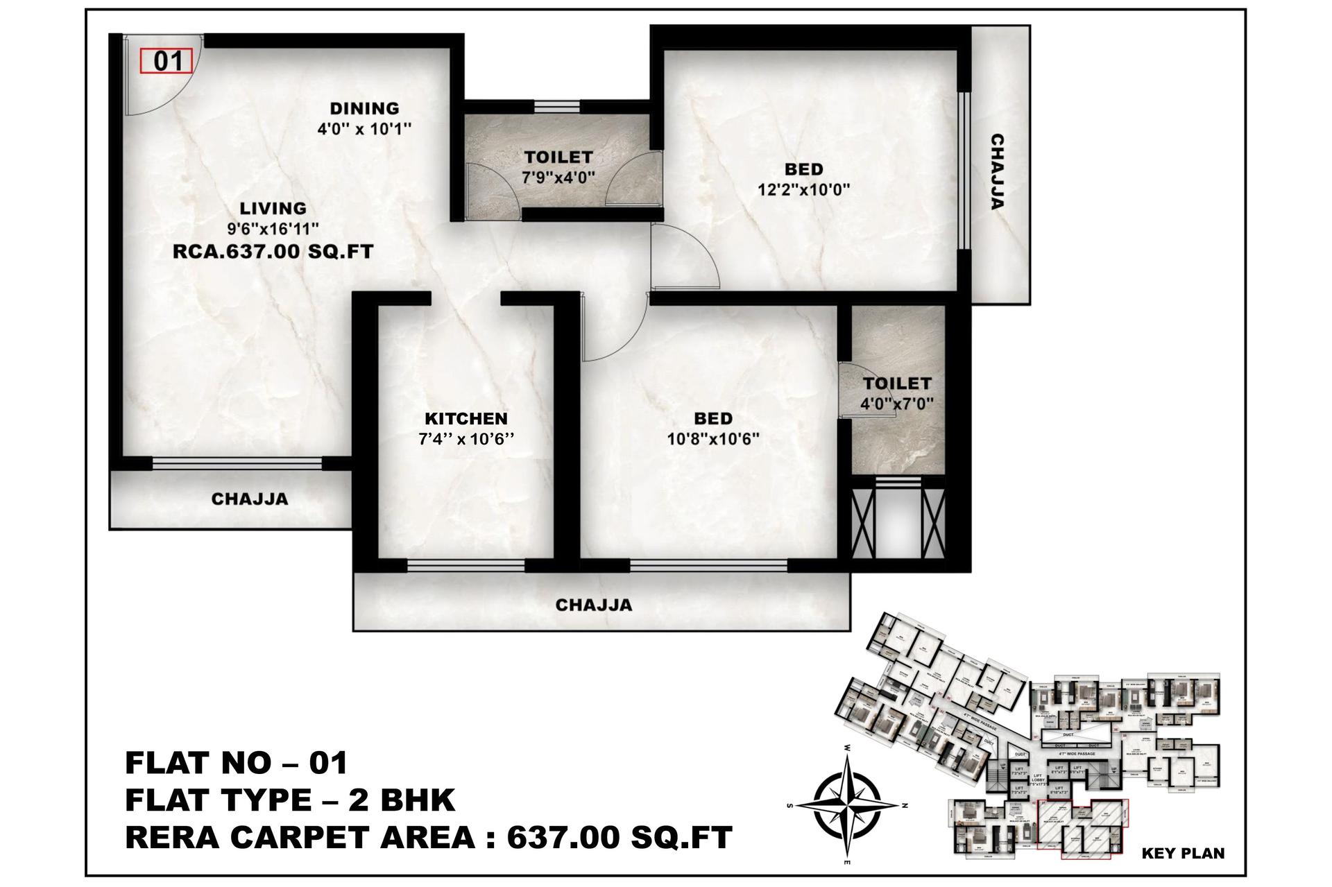2 BHK Type1 floor plan