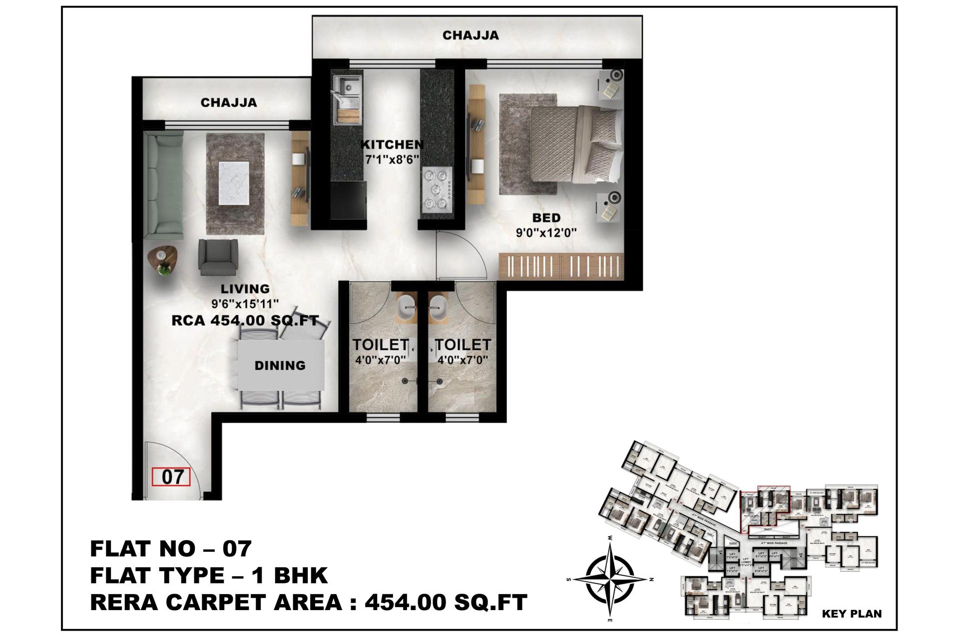1 BHK Type2 floor plan