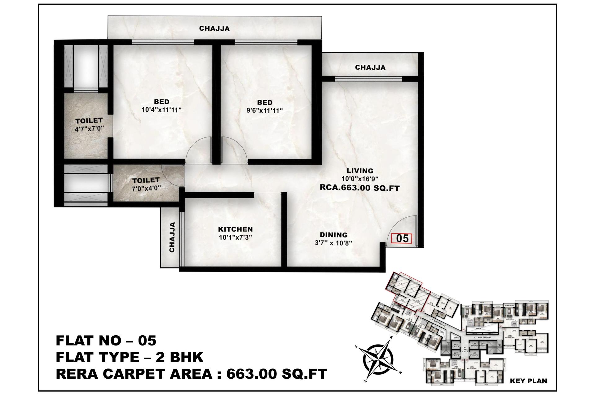 2 BHK Type2 floor plan