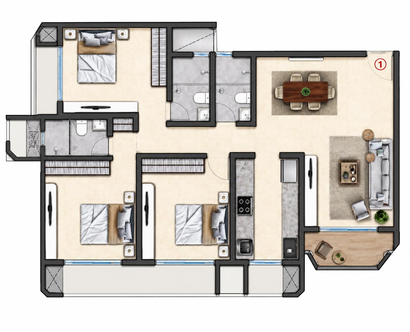 3BHK Luxury floor plan