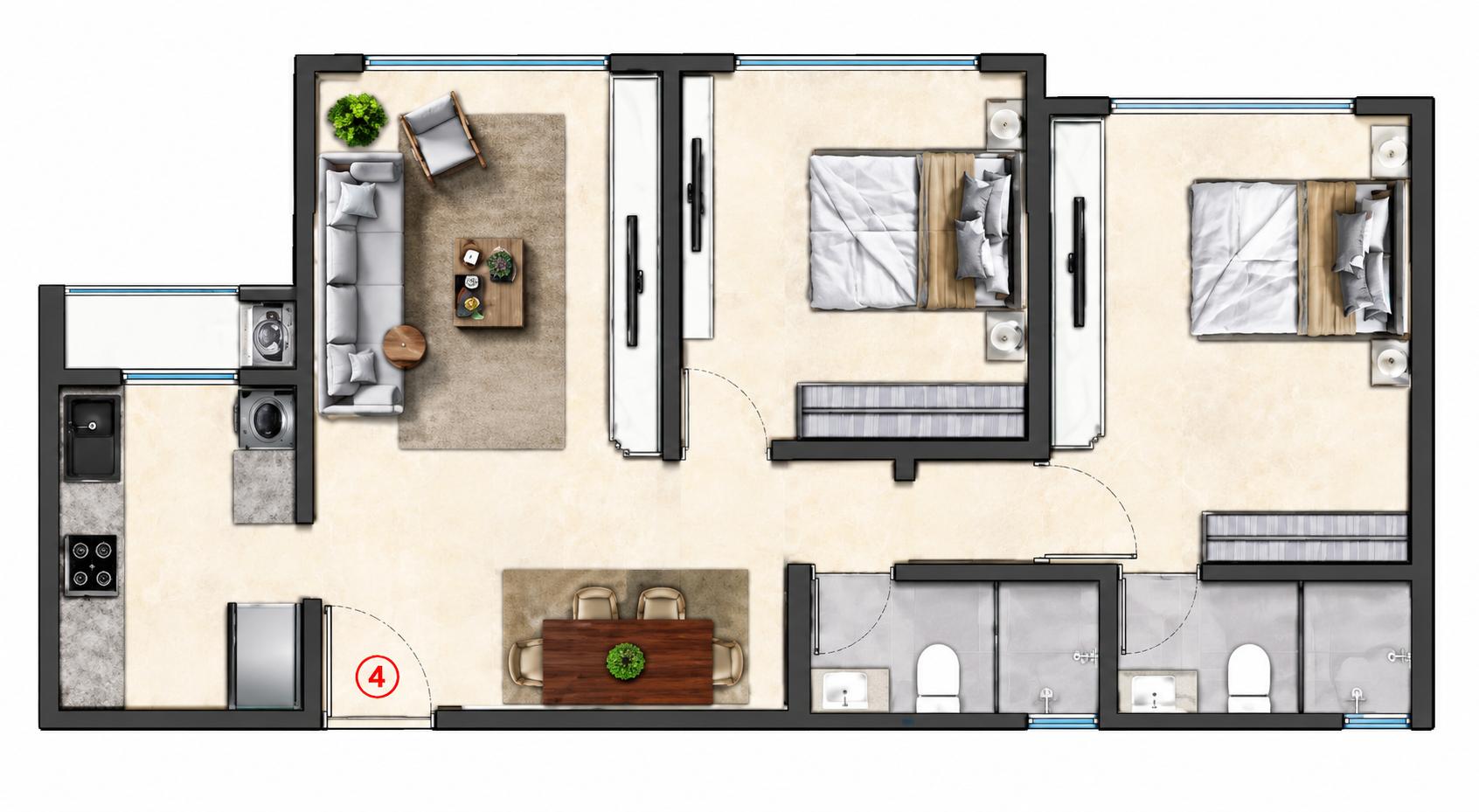 2BHK floor plan