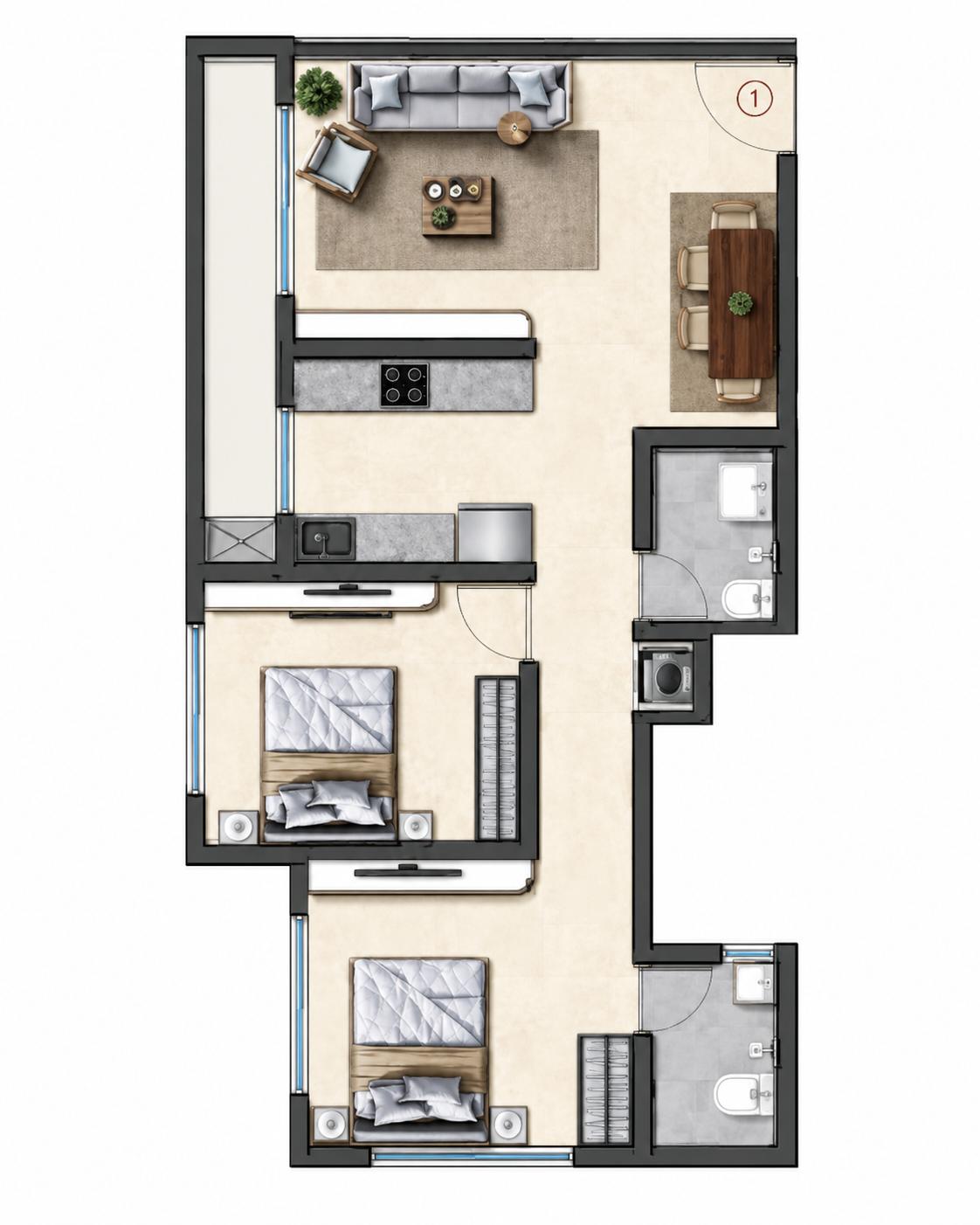 2BHK Premium floor plan