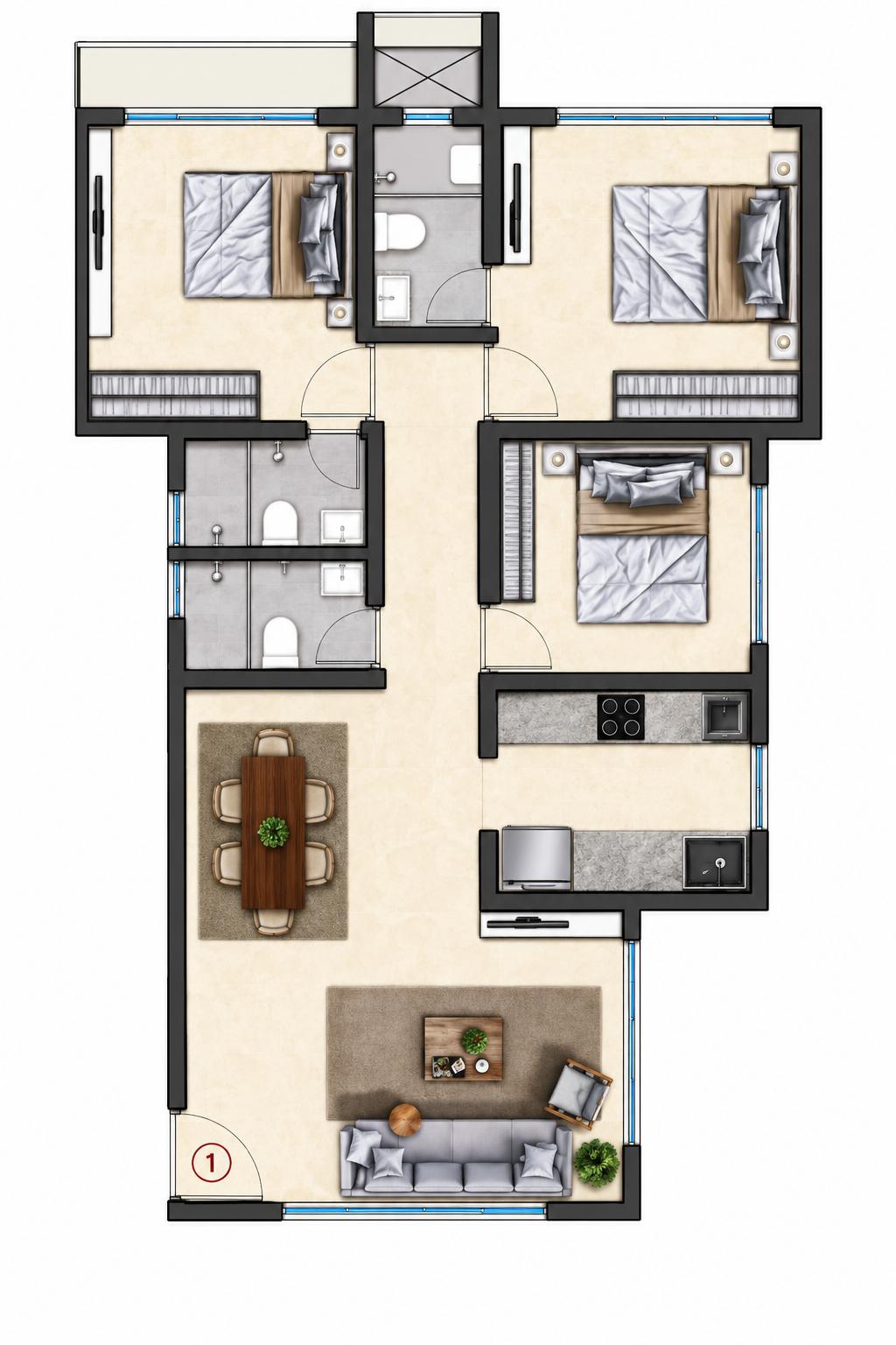 3BHK Premium floor plan