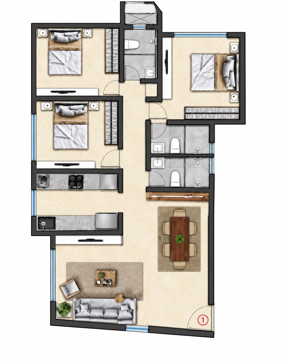 3BHK Elite floor plan