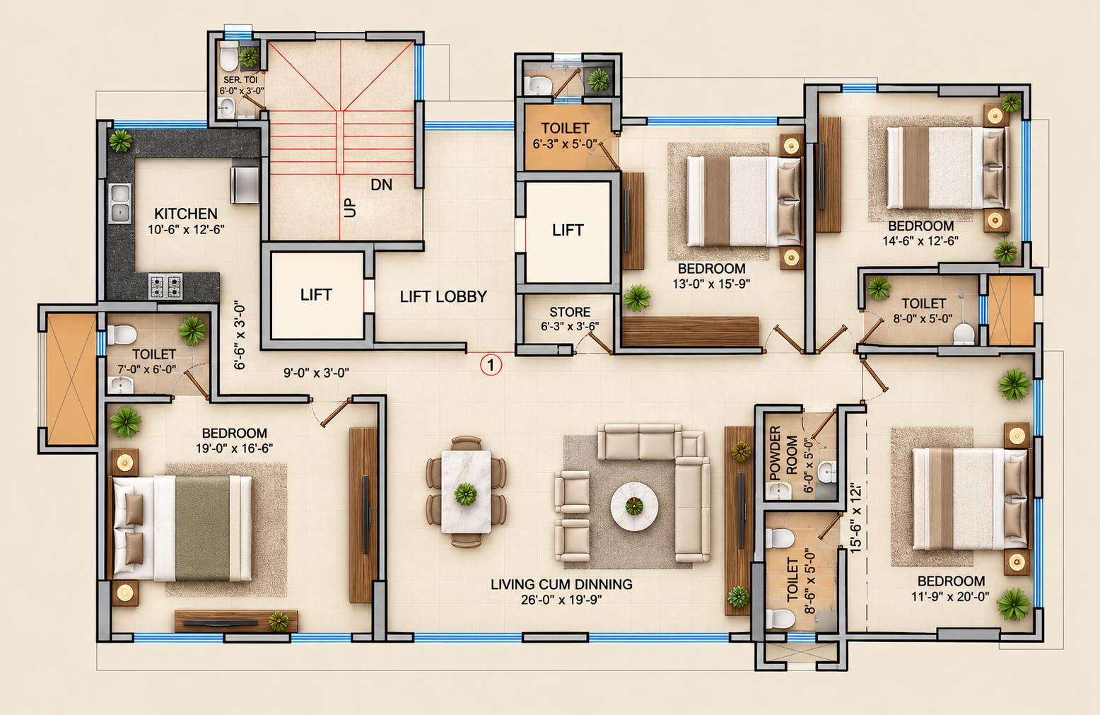 4BHK Jodi (2+3) floor plan