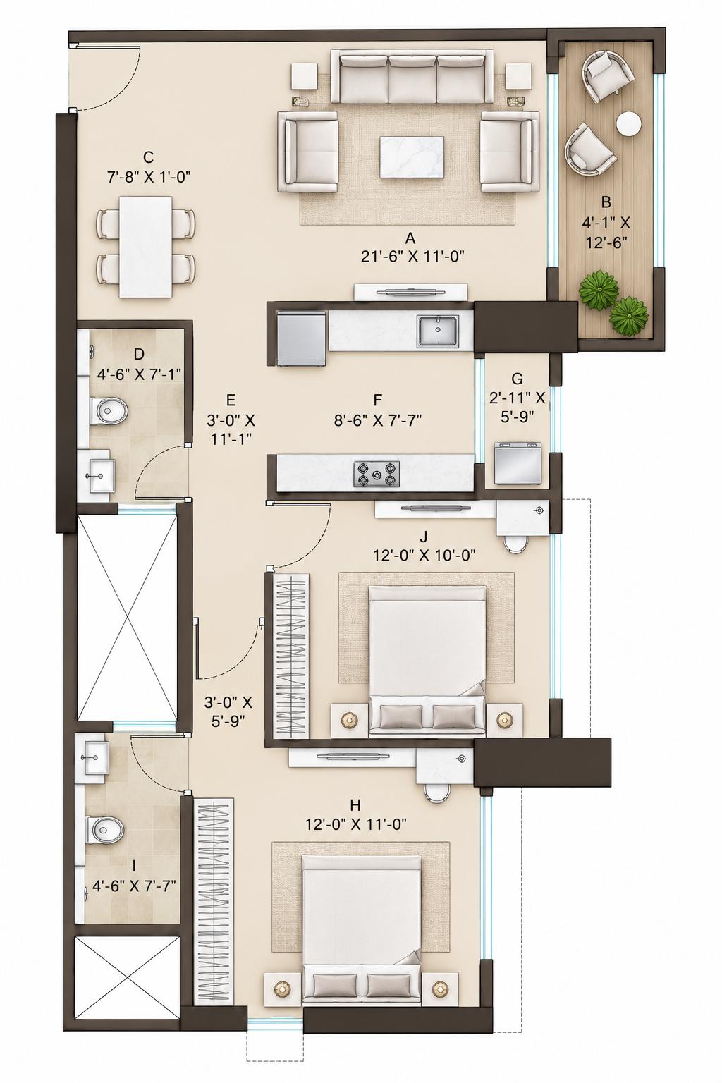 2BHK Premium floor plan