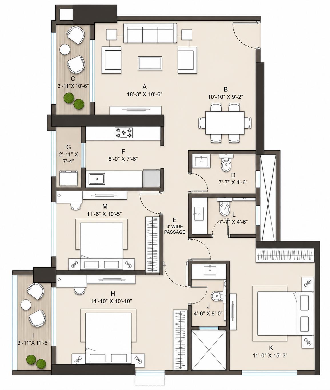 3BHK Premium floor plan