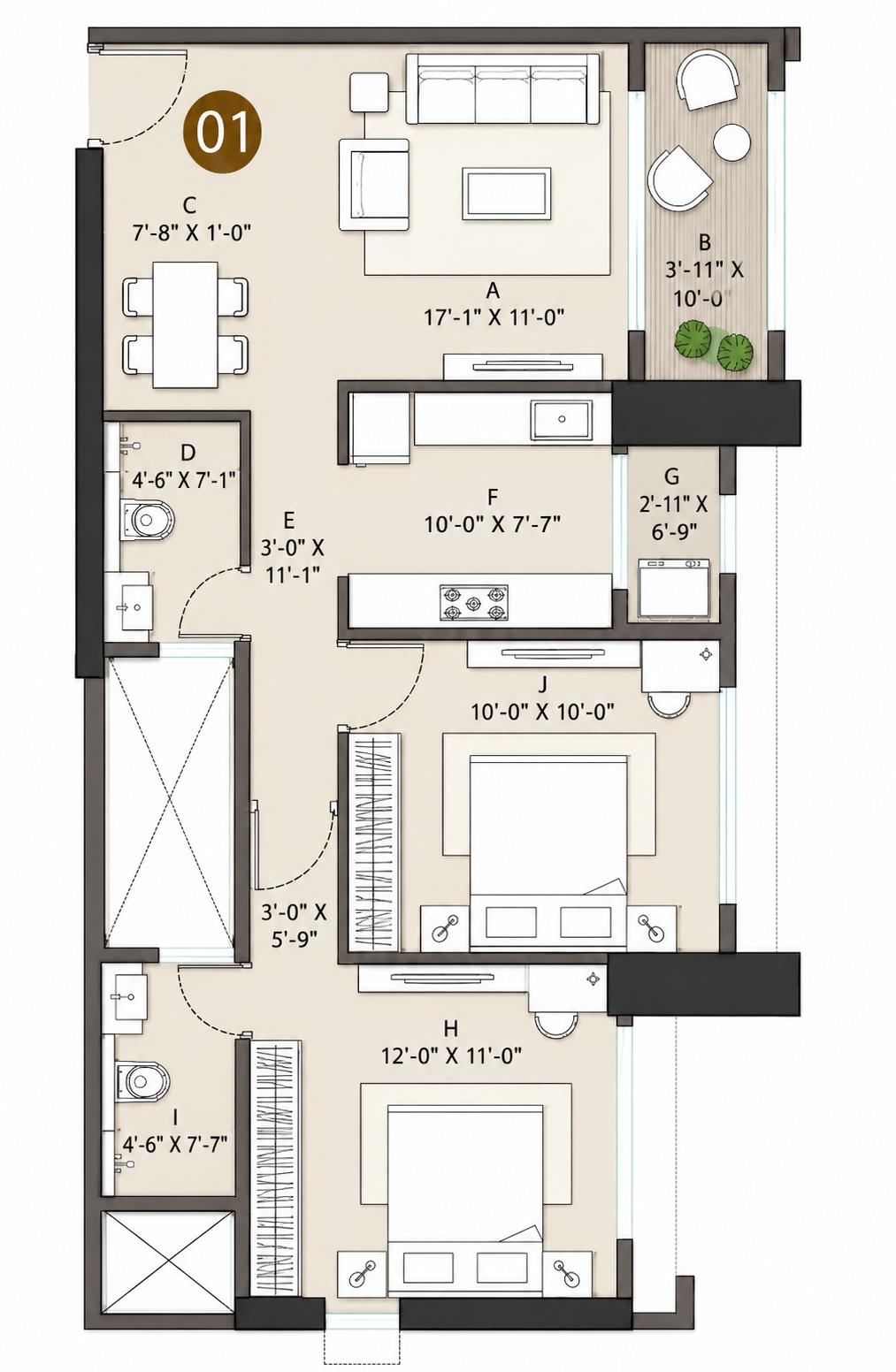 2BHK floor plan