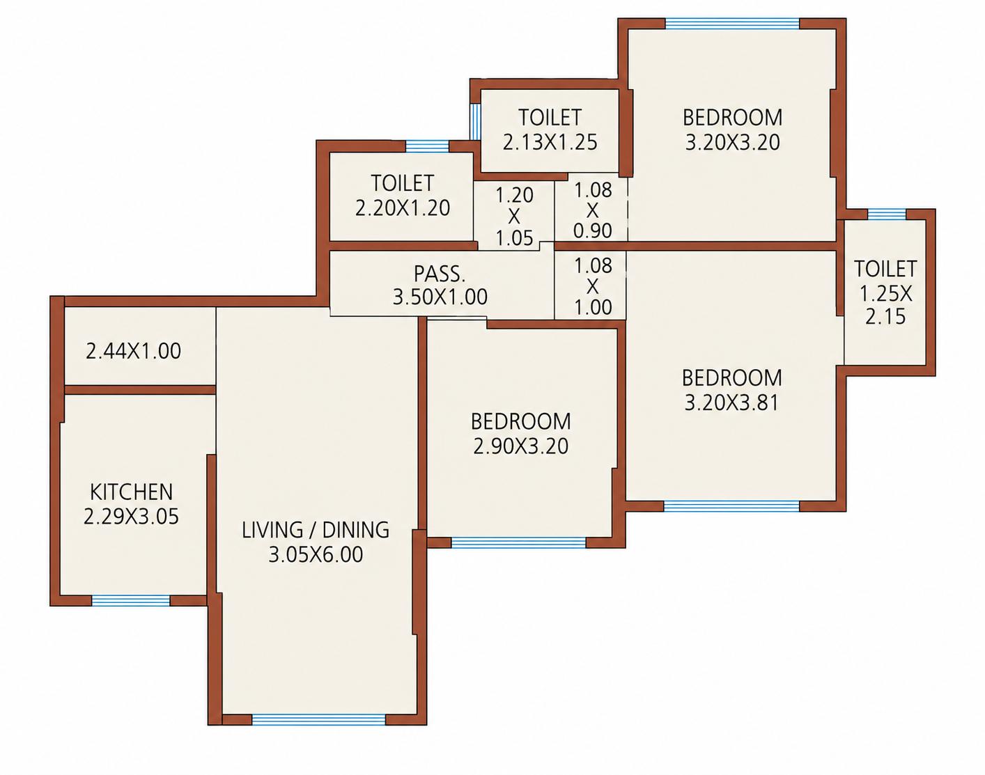 3 BHK Type 1 floor plan