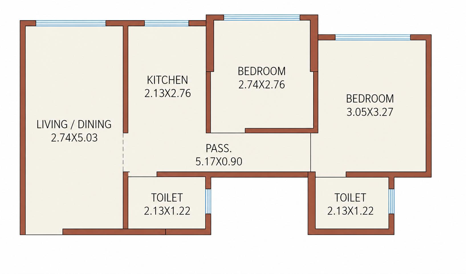 2 BHK Type 1 floor plan