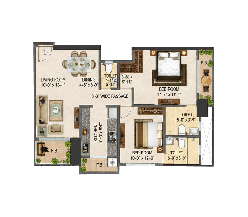2BHK floor plan