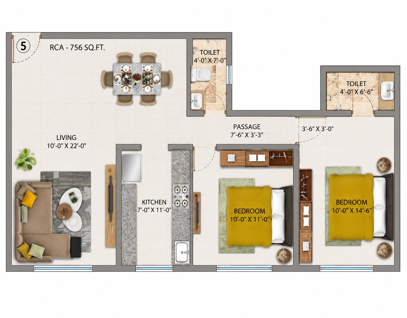 2BHK Premium floor plan