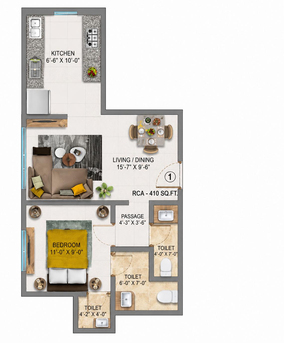 1BHK Luxury floor plan