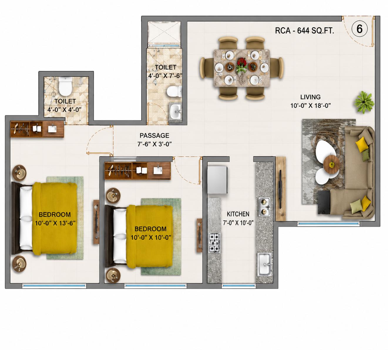 2BHK floor plan