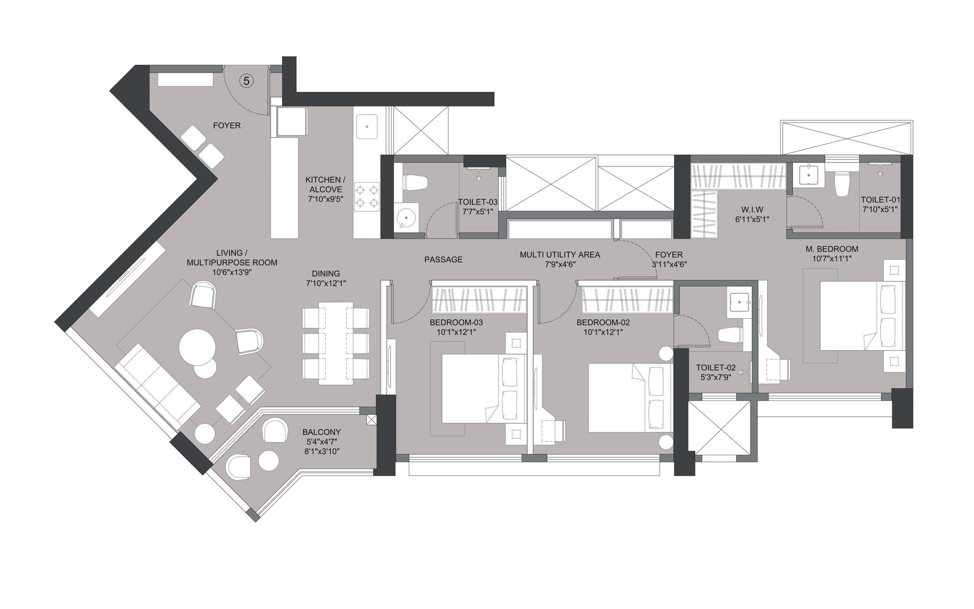 3BHK Type3 floor plan