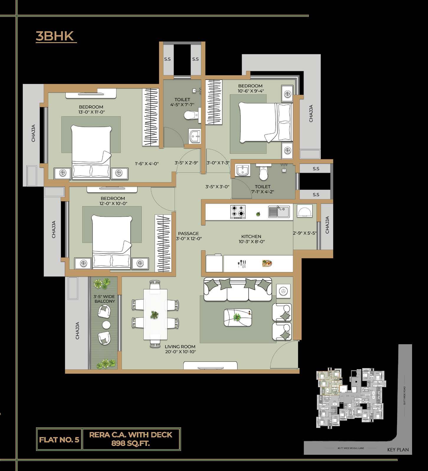 3BHK floor plan