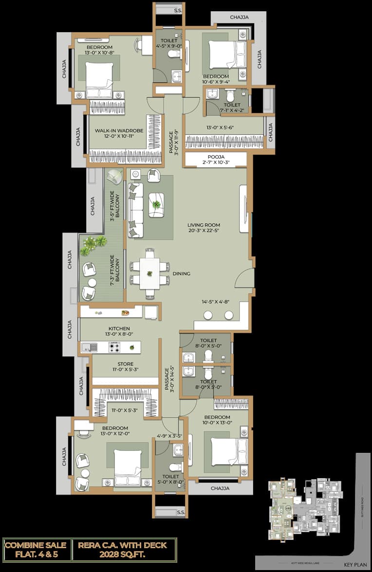 4BHK (3+3) Jodi floor plan