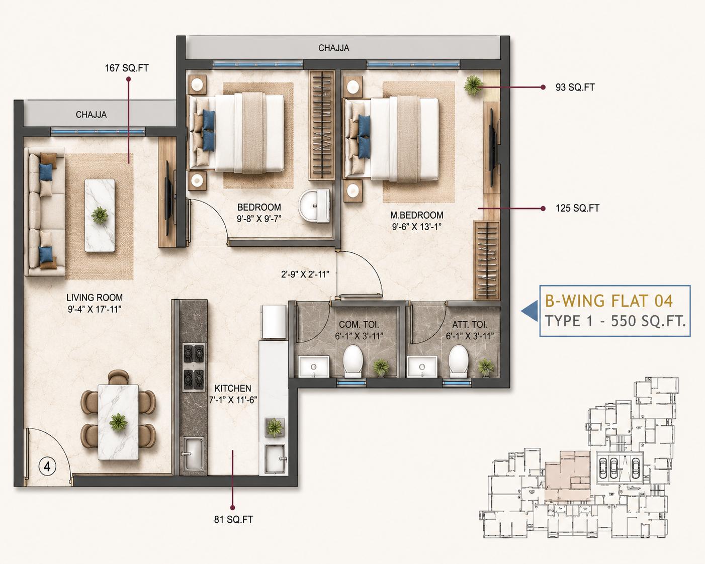 2BHK floor plan