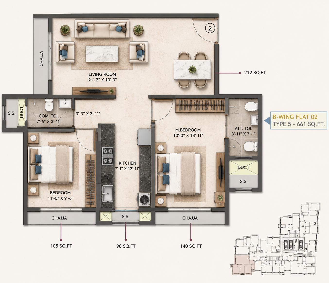 2BHK Luxury floor plan