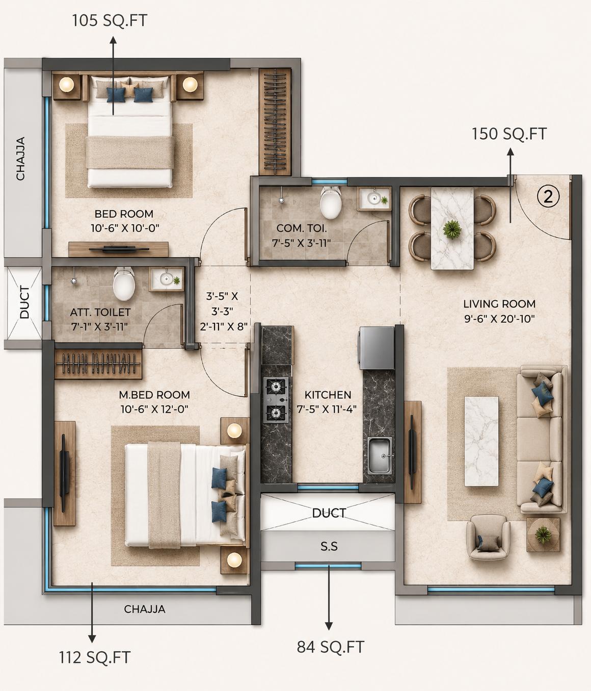 2BHK Premium floor plan