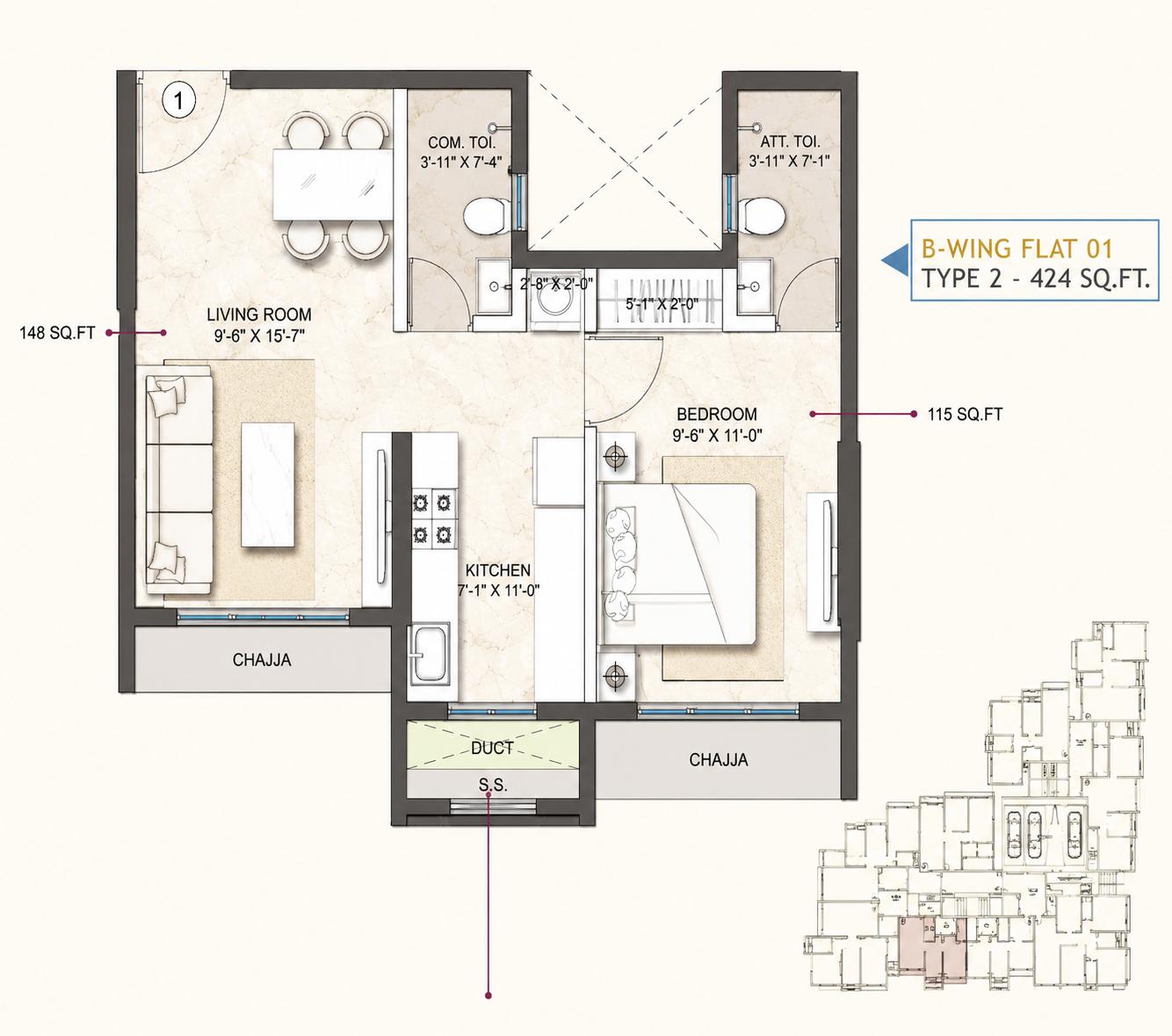 1BHK Premium floor plan