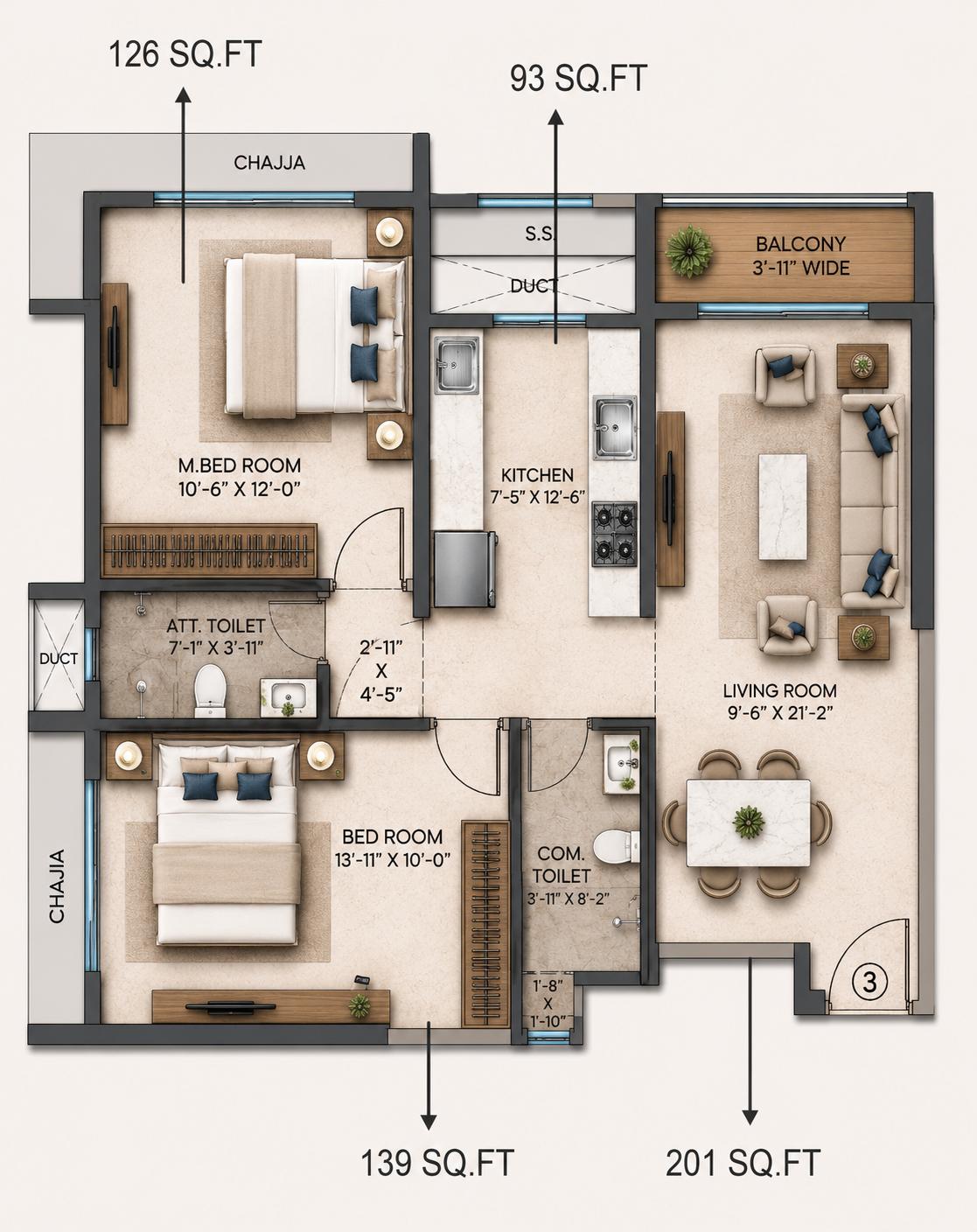 2BHK Ultra Elite floor plan