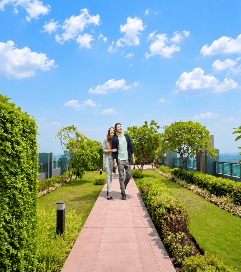 Landscaped gardens at Modirealty Ashvattha & Acacia, Dahisar East