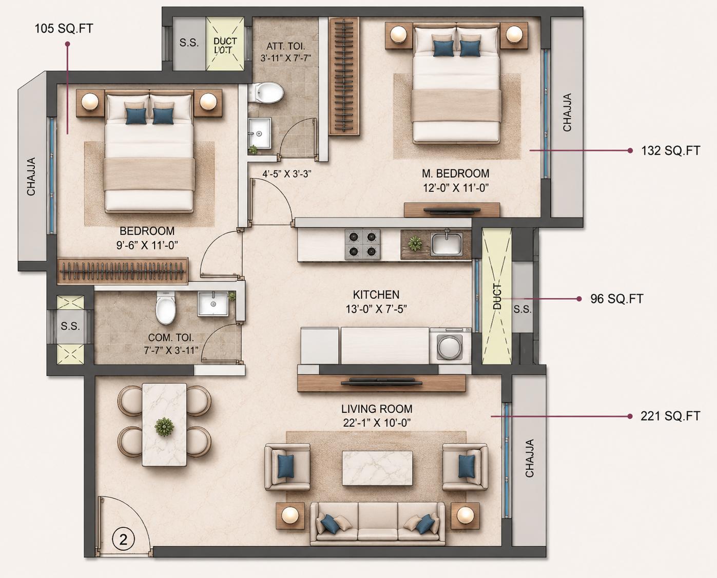 2BHK Ulta Luxury floor plan