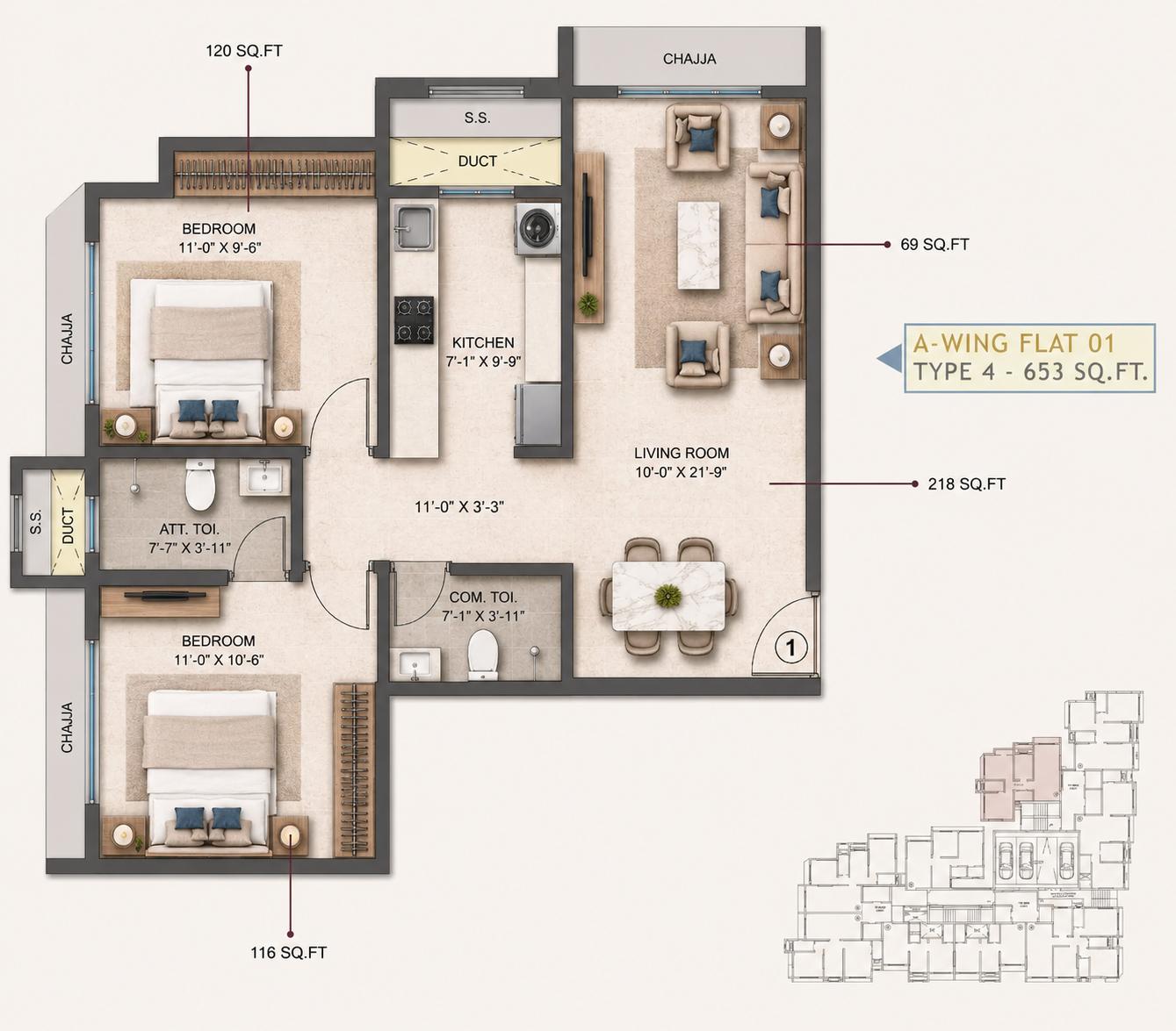 2BHK Ulta Premium floor plan