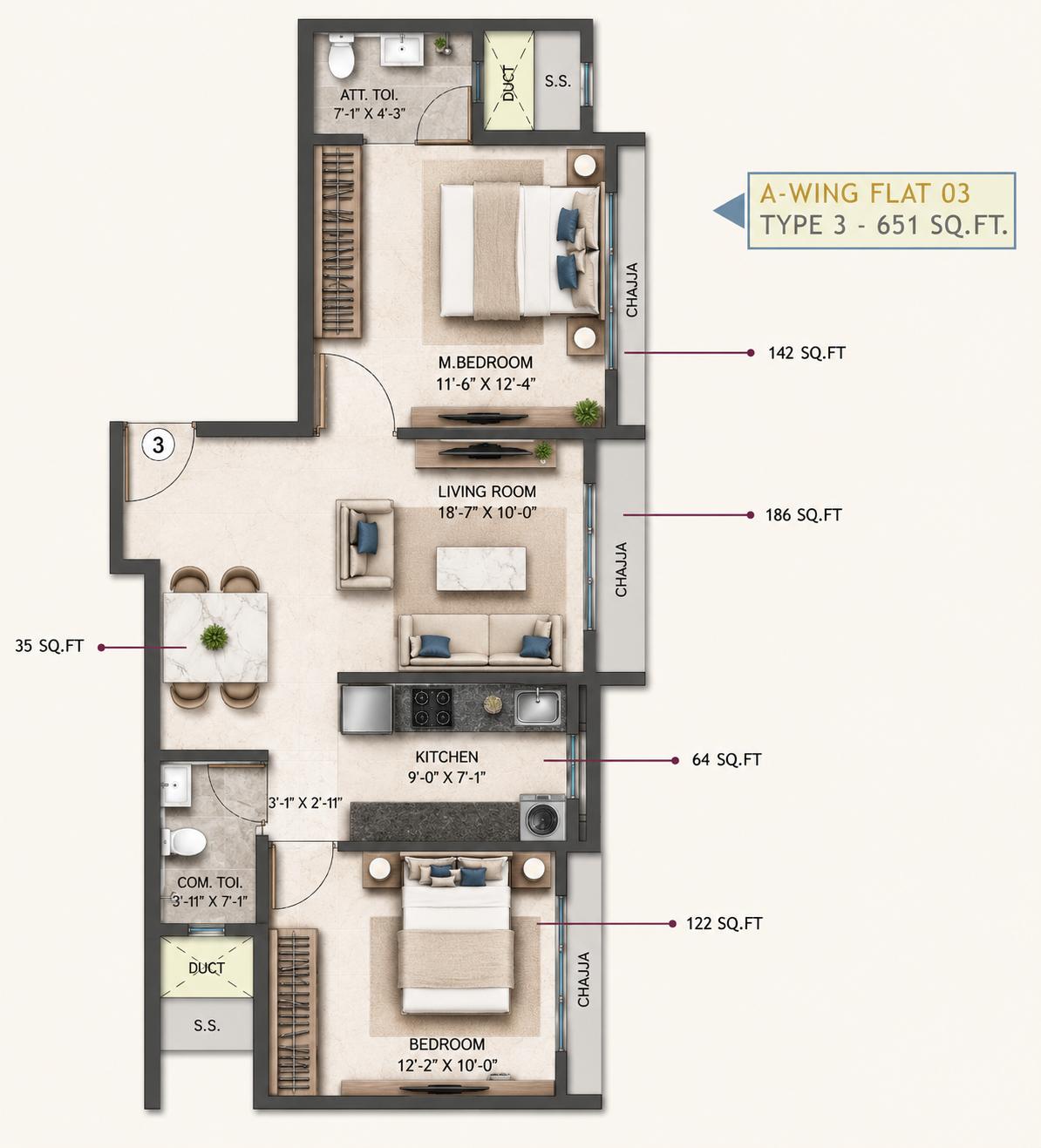 2BHK Elite floor plan