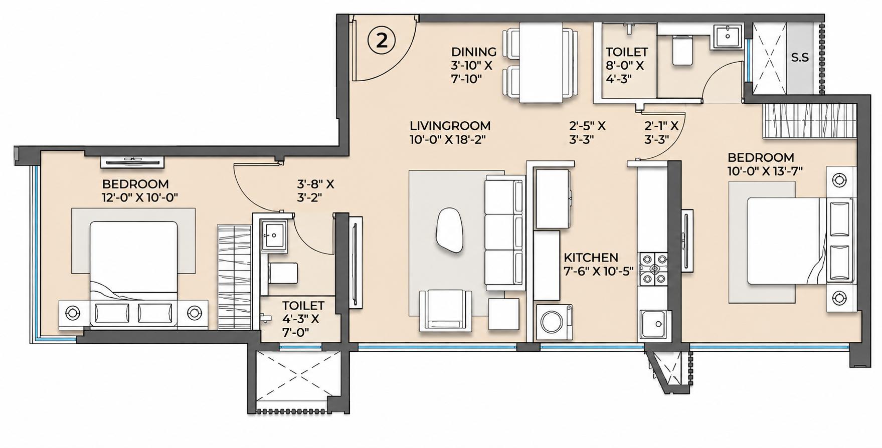 2BHK Elite floor plan