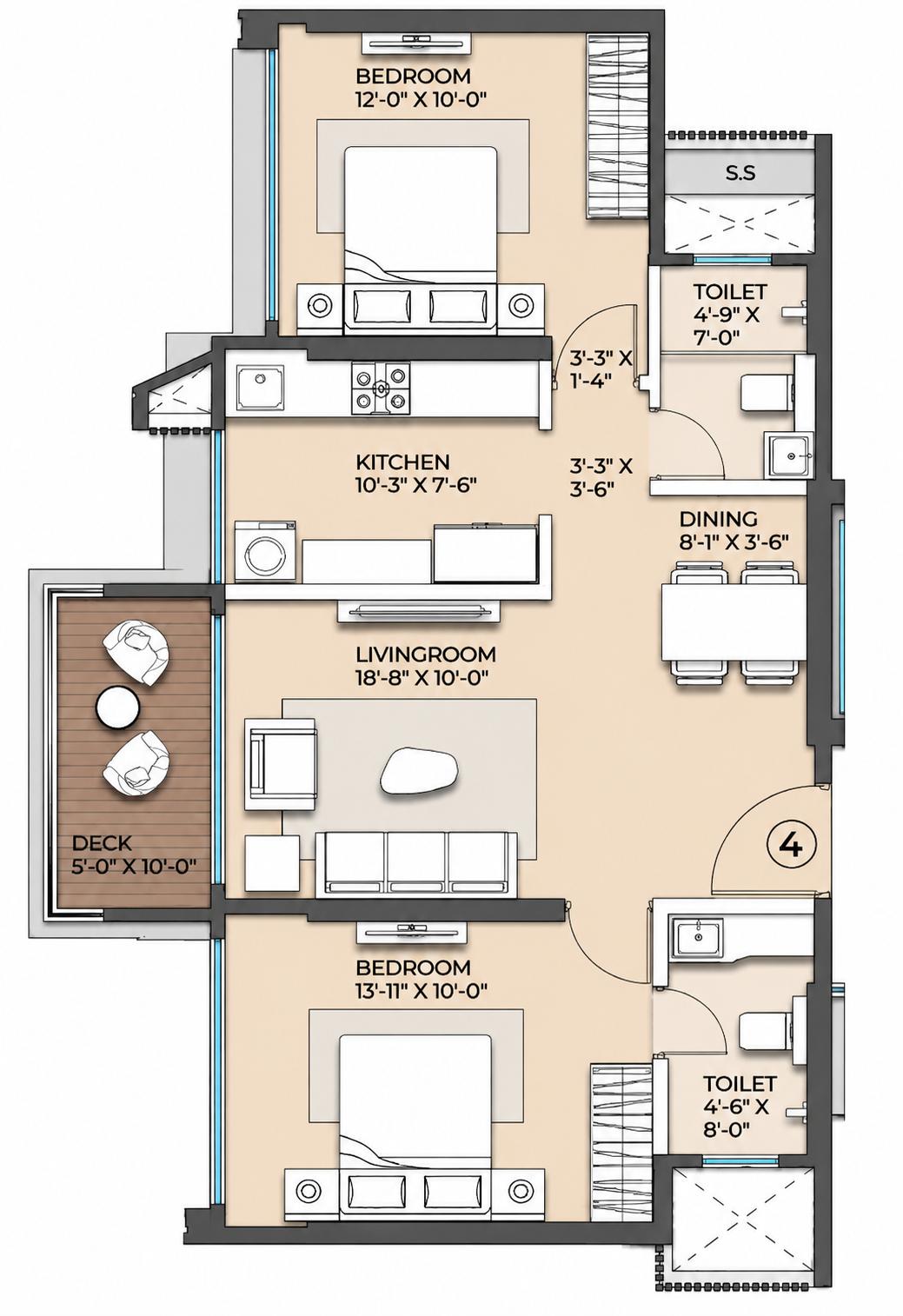 2BHK Majestic floor plan