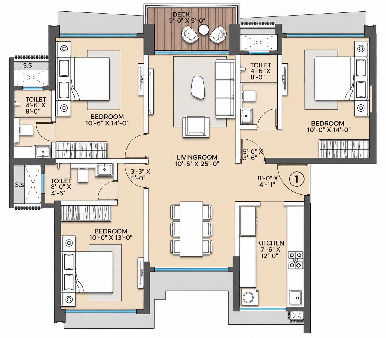 3BHK Premium floor plan