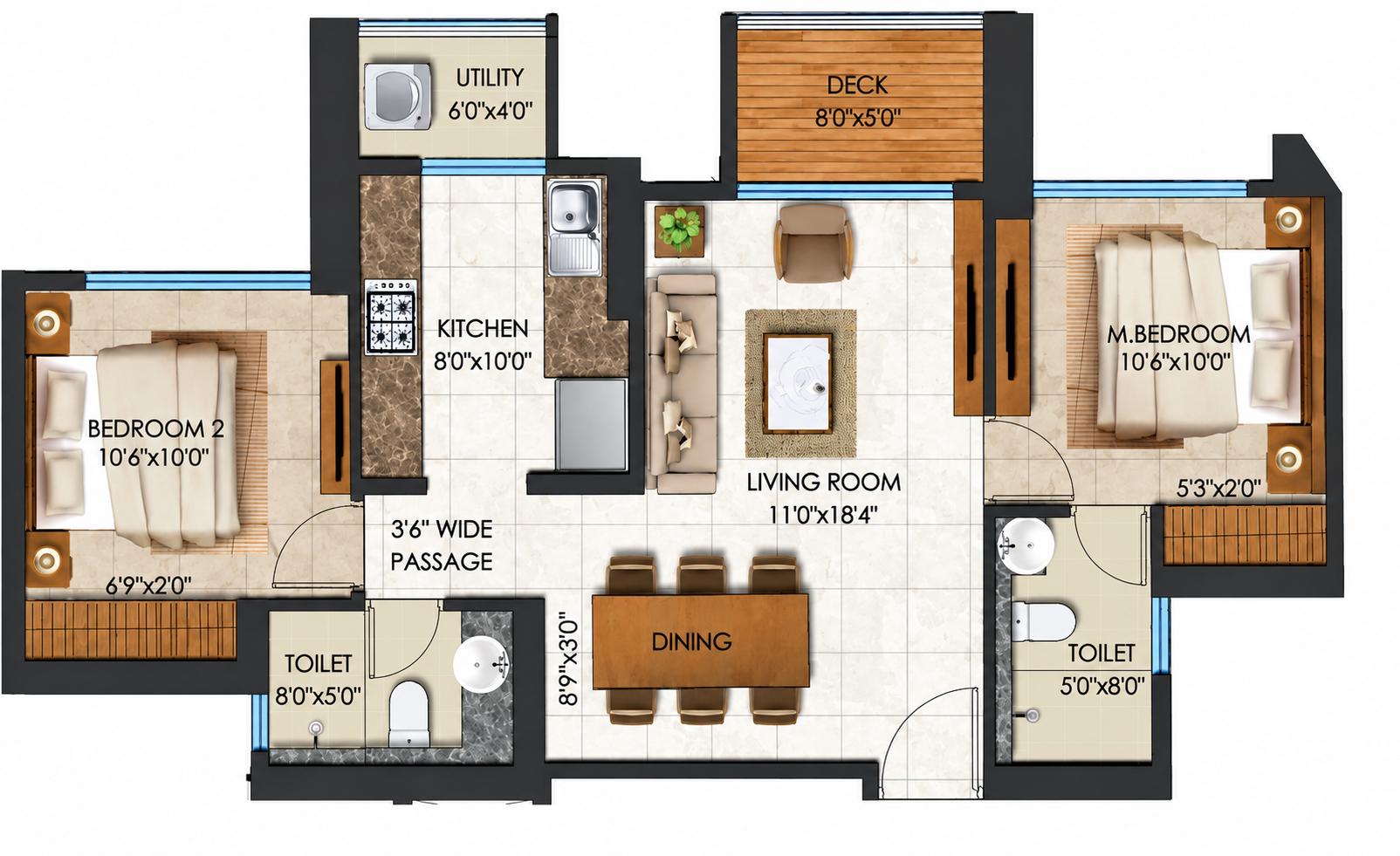 2BHK floor plan