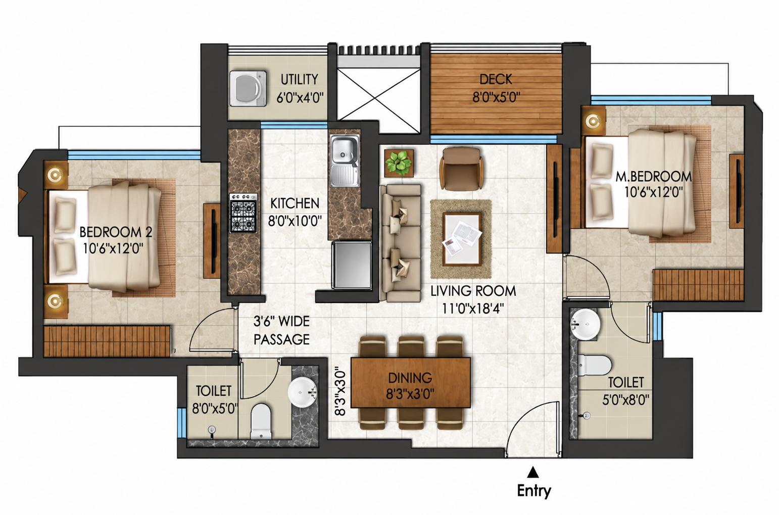 2BHK Premium floor plan
