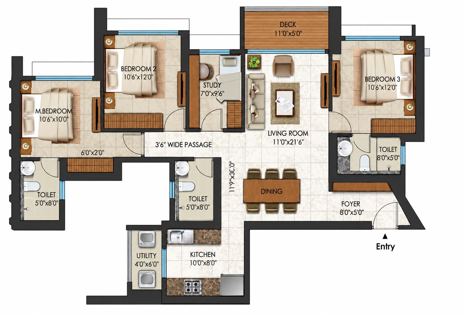 3BHK Premium floor plan