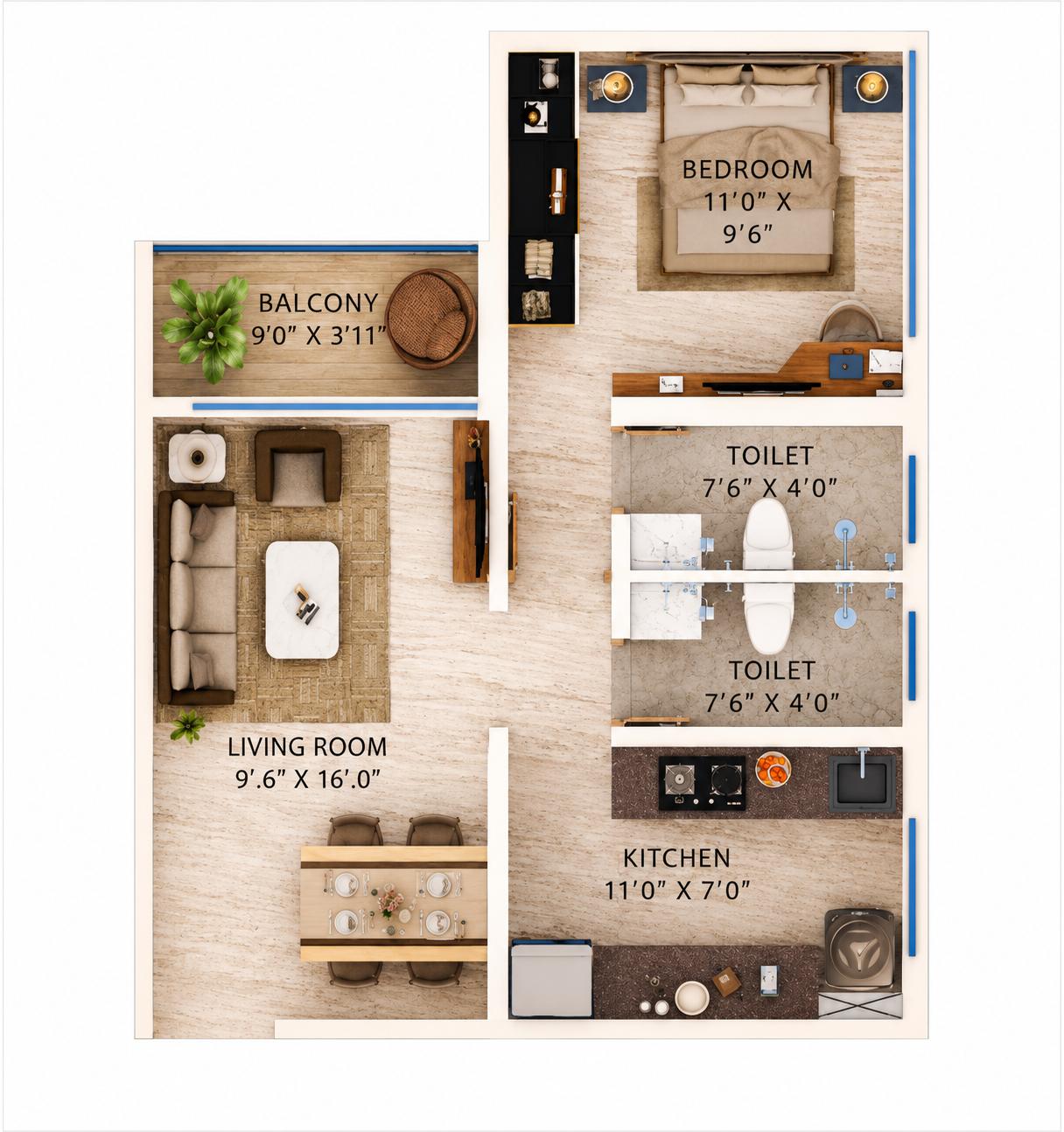 1BHK Type2 floor plan