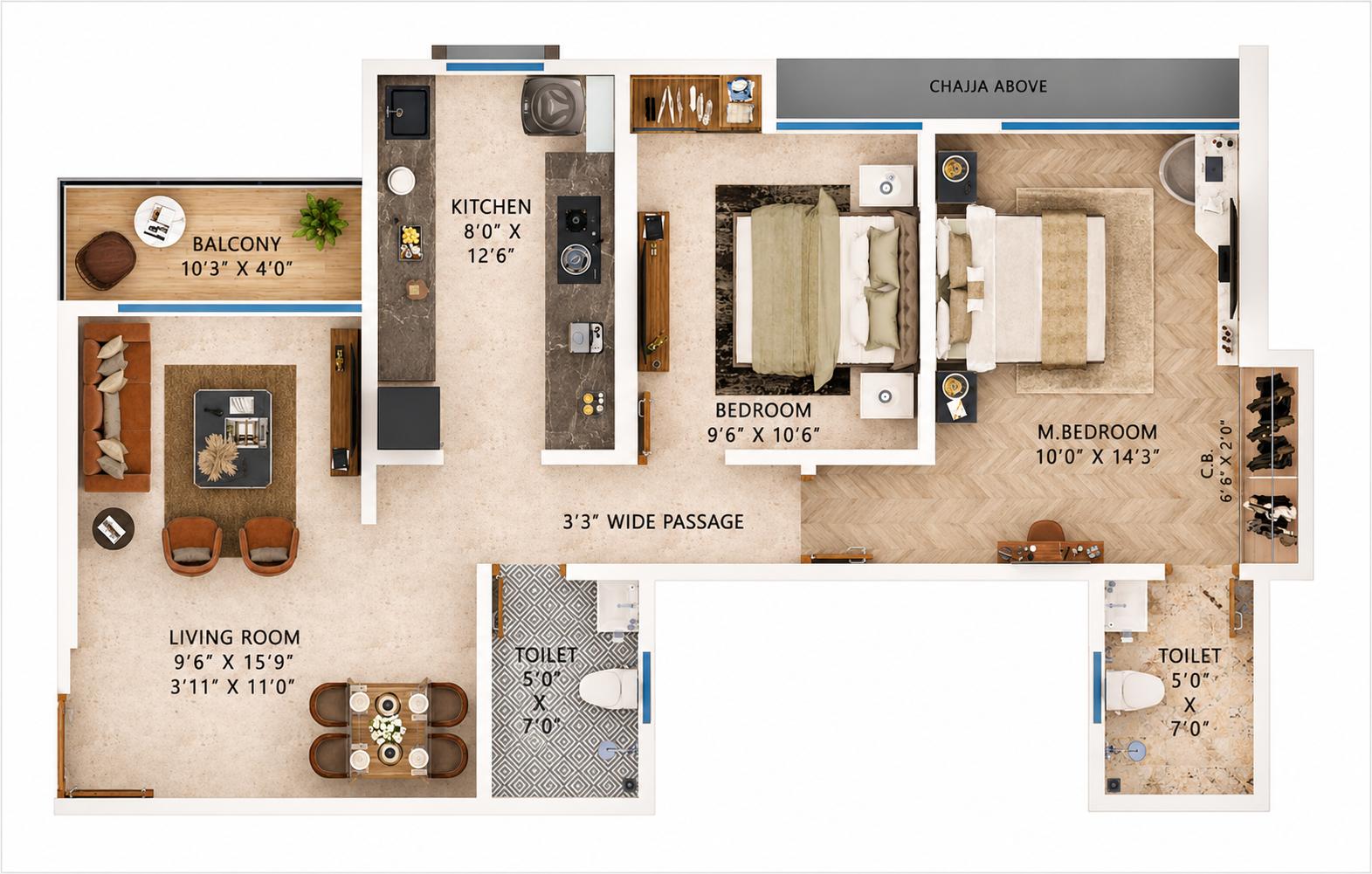 2BHK floor plan