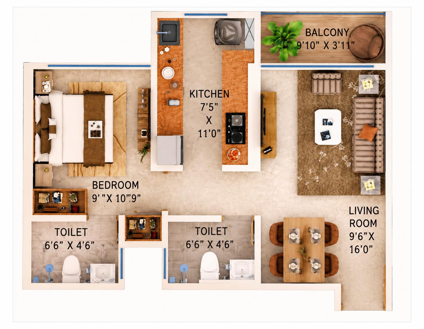 1BHK Type1 floor plan