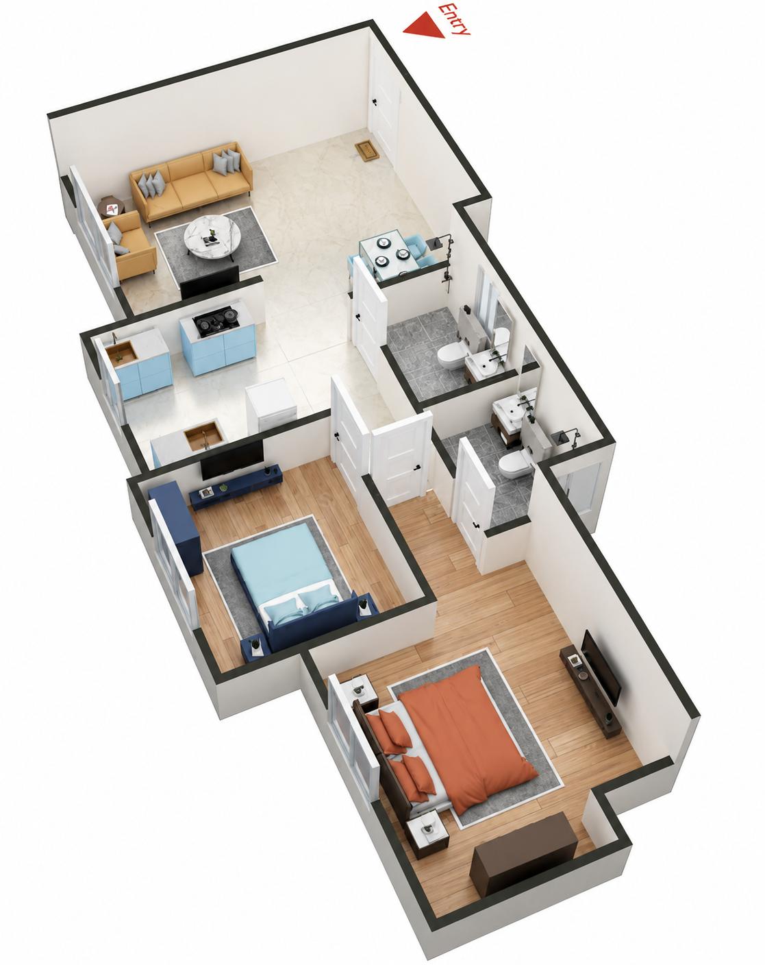 2BHK floor plan