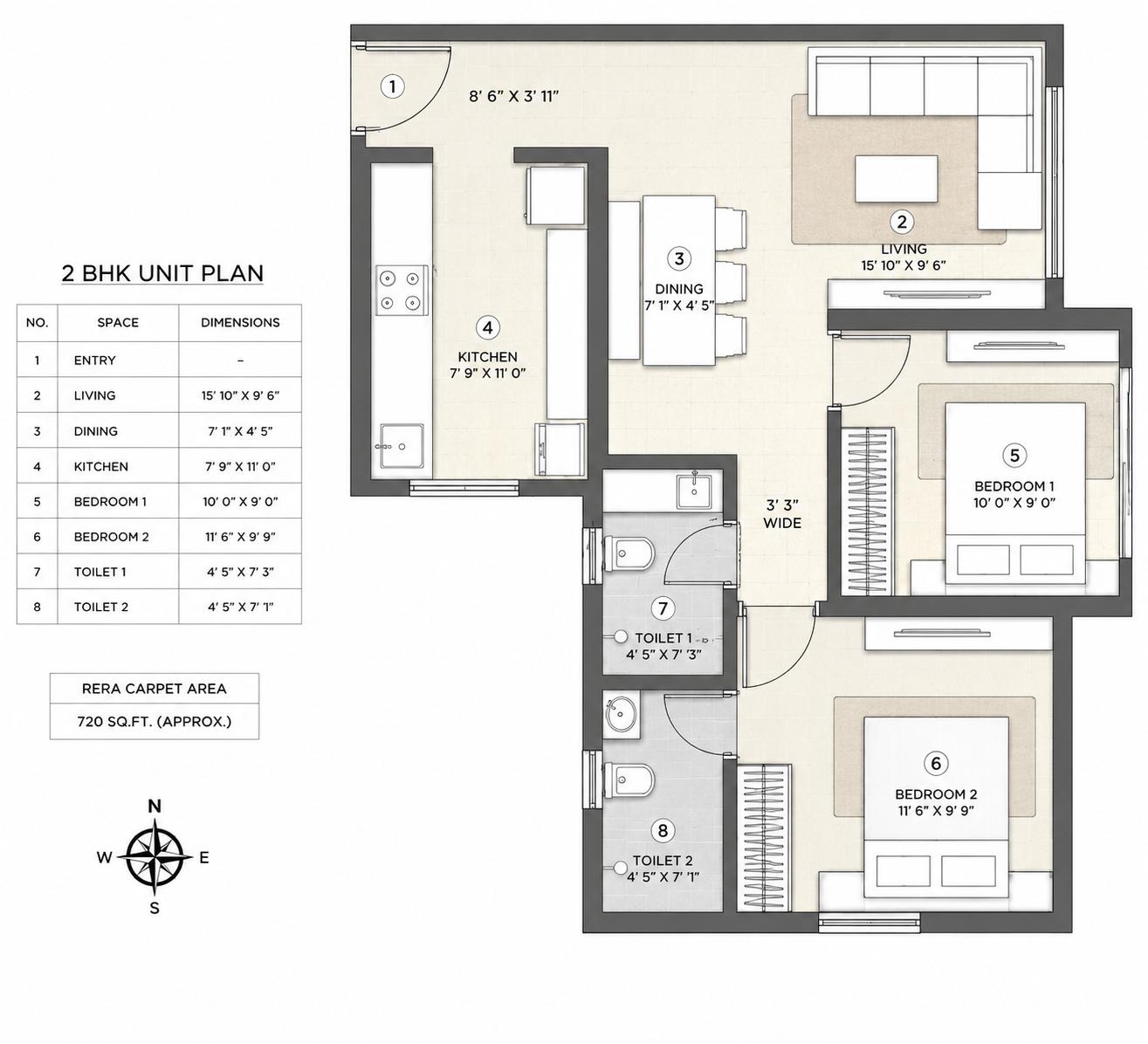 2BHK floor plan